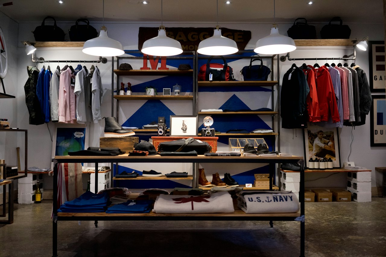 Retail shop floor with clothing racks