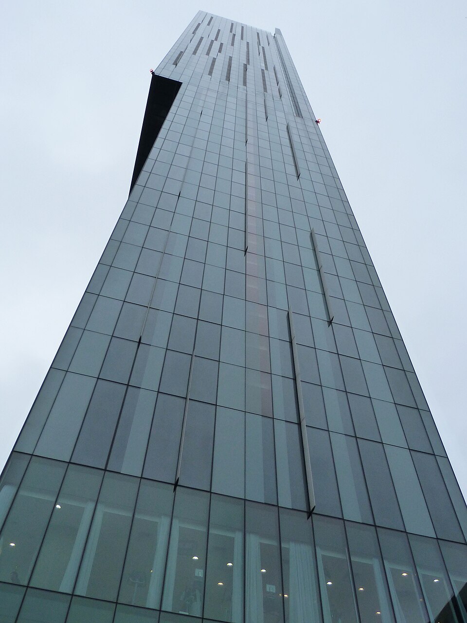 Looking up Beetham Tower’s glass facade