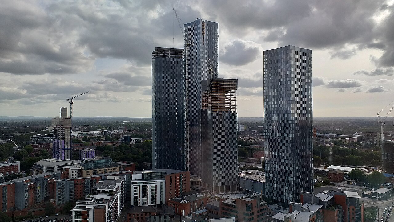 Deansgate Square towers topped out, with cranes still on the skyline