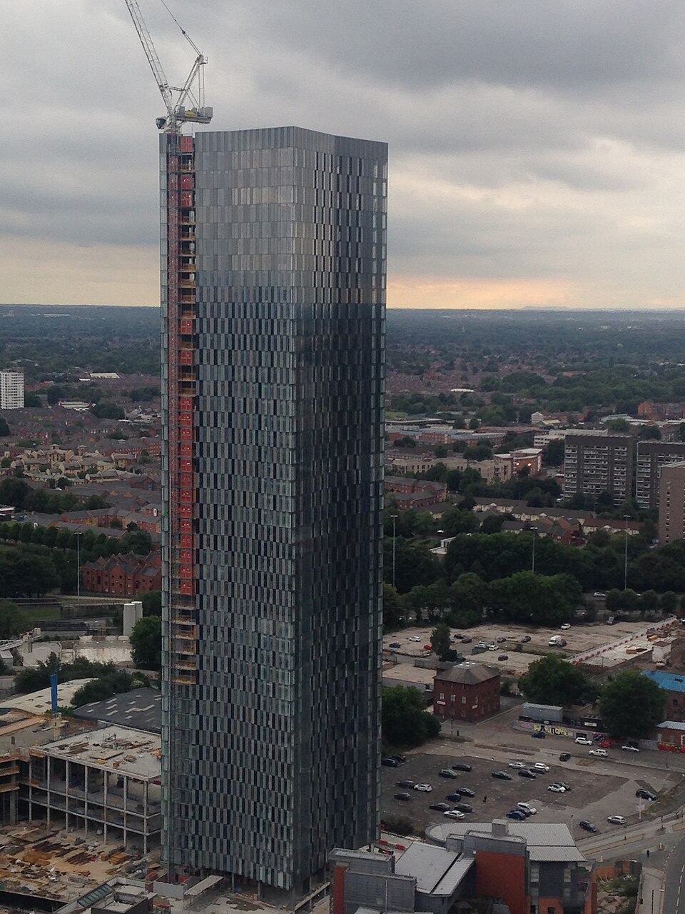 Deansgate Square West Tower during construction, seen from Beetham