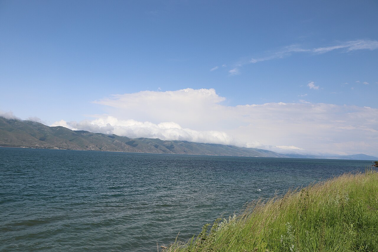 Shore of Lake Sevan under a wide Armenian sky